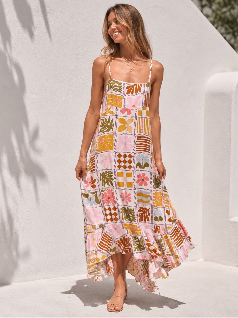 Paper Heart Floral Patchwork Open Back Tie Maxi Dress Size S